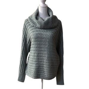 Pink Rose | Cozy Sage Blue Chunky Cowl Neck Cable Knit Sweater | Size M